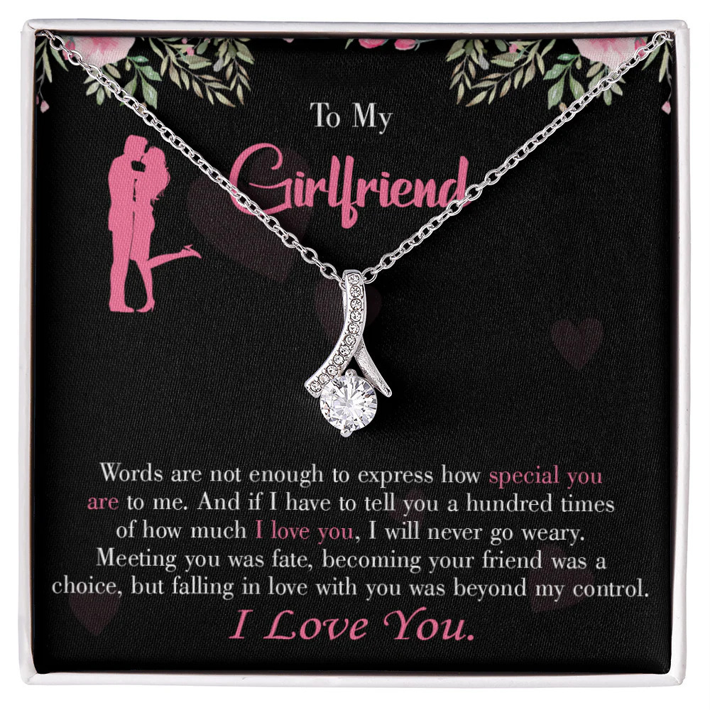 To My Girlfriend Words are Not Enough Ribbon Necklace Silver Tone Standard Box